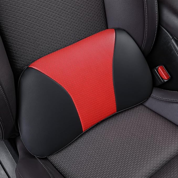 1p Memory Foam Lumbar Support Pillow for car Lower Back Pain Relief - Back Cushion for Driving, Chair Support for Car-Office Chair（Black&Red）