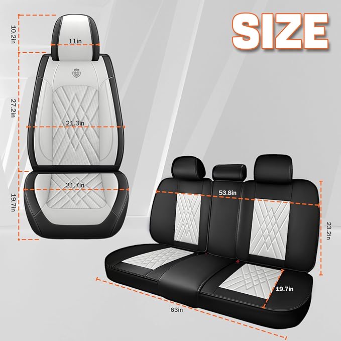 Car Seat Covers Compatible with Toyota Camry 2012-2026 Durable Waterproof Automotive Seat Covers Stretchable Fabric Material, Airbag Compatibility, Premium Nappa Leather(Black White, Full Set)