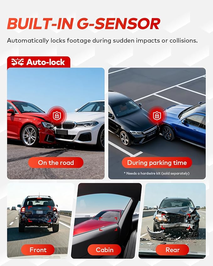 4K+4K+1080P 3 Channel Dash Cam Front and Rear with Cabin, Free 128GB Card Included, 5.8GHz WIFI6 - up to 20MB/s, IR Night Vision, Built-in GPS, G-Sensor, 24H Parking Mode, Support 512GB Max