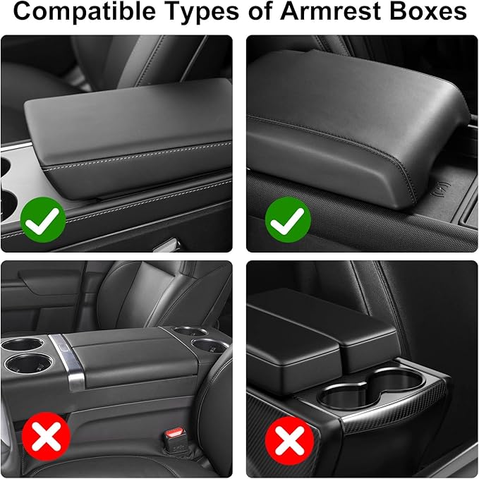 NBTEPEM Beige Center Console Cover, Sporty Leather Armrest Cover Cushion with 2 Storage Pockets, Universal Auto Middle Console Protector, Car Interior Accessories for Most SUV, Truck, Sedan Vehicles