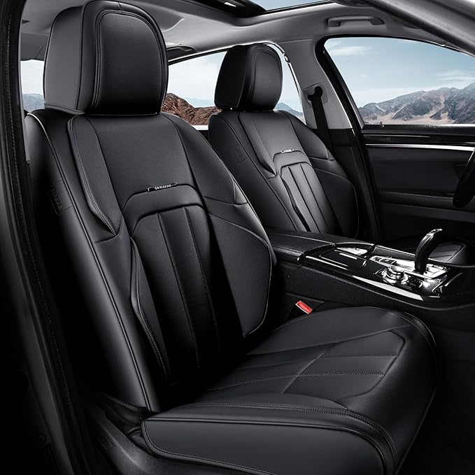 Coverado Car Seat Cover, Cover for Cars Full Seat, Premium Leather, Universal Fit Waterproof Seat Protectors, Car Seat Cushion Non-Slip for Most Cars-Black