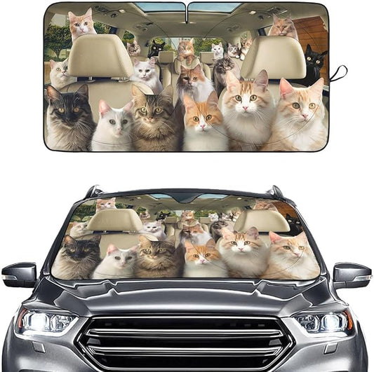 GENANY Cute Cat Group Funny Windshield Sun Shade for Car SUV Truck (59x29 Inches), Sunshade for Car Windshield, Protector Blocks UV, Spring Auto Decor