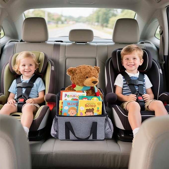 Smof Car Organizer- Car Seat Organizer for Front Seat Back Seat Between Seats, Foldable Car Storage Organizer for Kids Adults with Multi-Pockets-Car Organizers Backseat with Detachable Divider-Gray