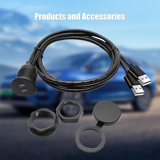 Dual Port USB A 2.0 Male to USB C 2.0 Female Extension Cable,Flush Mount Waterproof Panel Cable for Car,Truck,Boat,Motorcycle Dashboard 3.3ft