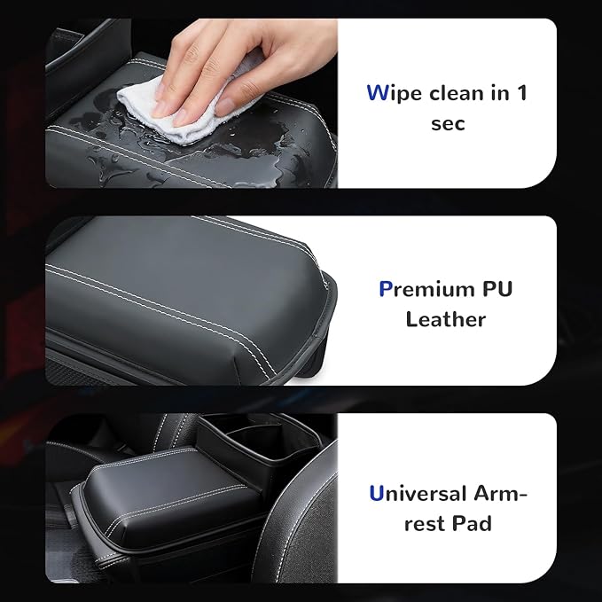 MARCHFA Center Console Armrest Cover Pad Car Armrest Cushion with Storage Pocket and Cup Holder Waterproof Auto Armrest Protector Pillow for SUV (Black)