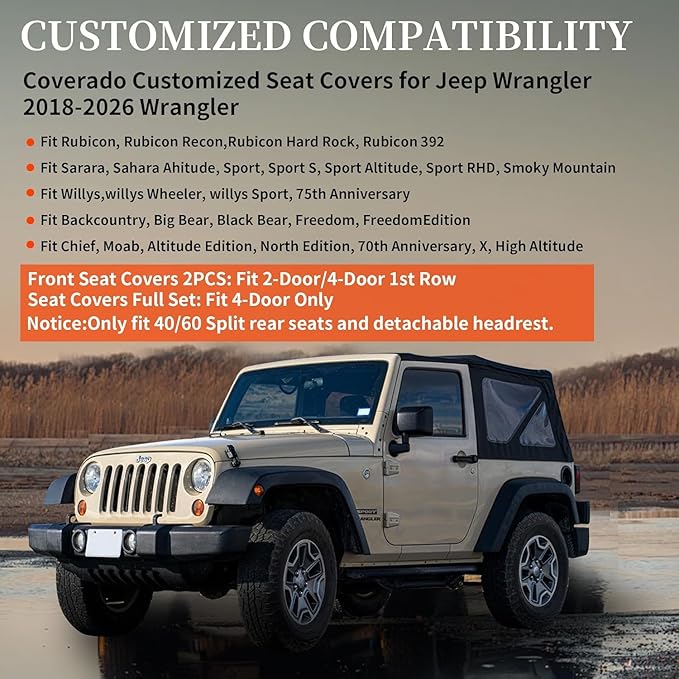 Coverado Seat Covers for Jeep Wrangler, Waterproof Leather Car Seat Covers for Truck Automotive Seat Covers Custom Fit for 2018-2024 Jeep Wrangler JL Seat Covers 2-Door/4-Door Full Coverage (Blue)