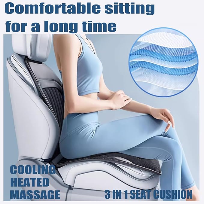 Ventilated Black Front Seat Cooling Seat Cover, 16 Fans 3 in 1 with Air Conditioning Refrigeration Device, Car SUV Universal Cooling Seat Cover Covers with Massage (Black)