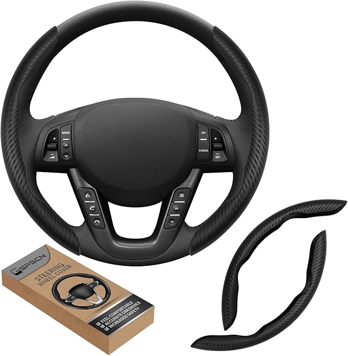 GSPSCN Universal Car Carbon Fiber Steering Wheel Cover Anti-Skid,Butterfly Steering Wheel Cover,Non-Slip Segmented Steering Wheel Protector,Fit for 99% Cars,Car Interior Accessories (Black)