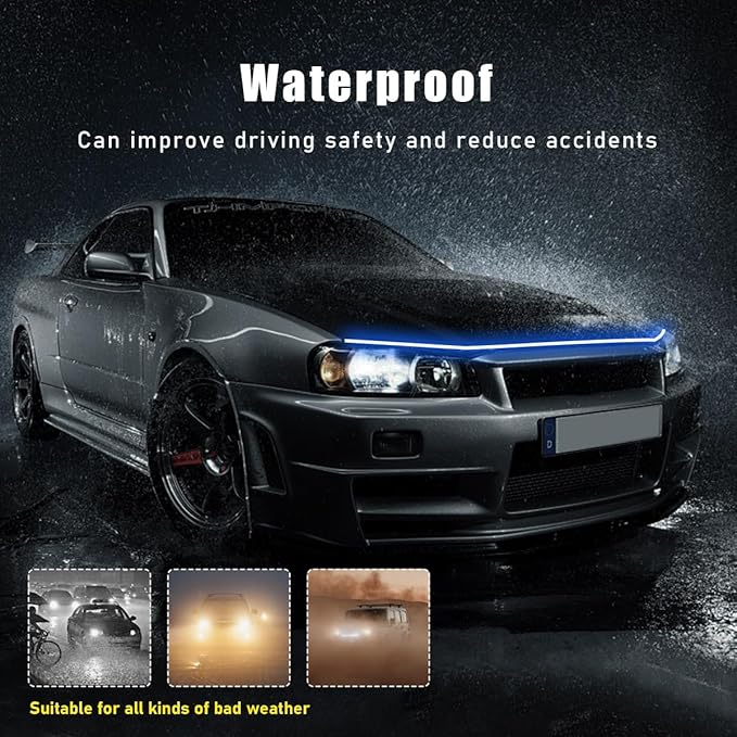 Ohleats 59 Inch Car Hood Light Strip, Exterior Flexible Daytime LED Running Light, Waterproof Auto LED Strip Light with Dynamic Scan Start-up Effect, Car Accessories for SUV Truck (Blue)