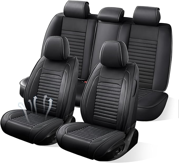 Car Seat Covers Full Set Fit for Toyota RAV4 Hybrid 2016-2026, Premium Faux Leather Car Seat Protector,Breathable Anti-Slip Full Wrapping Edge Seat Covers(Black,Full Set)