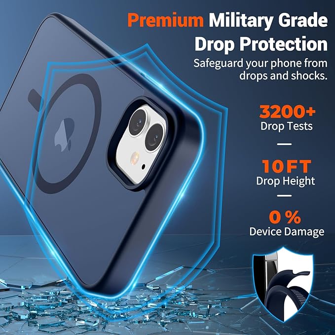 SUPFINE Magnetic for iPhone 11 Phone Case with Screen Protector (Compatible with MagSafe) (Military Grade Drop Protection) Translucent Matte Shockproof Phone Cover,Dark Blue