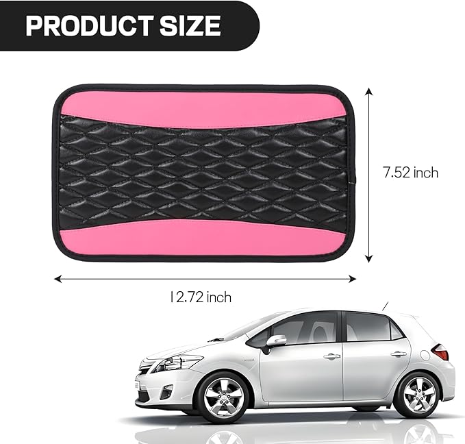 Car Center Console Cushion Pad, 12.72"×7.52" Leather Waterproof Auto Armrest Seat Box Protector, Car Center Console Cover, Universal Interior Decor Car Accessories for SUV Truck (Pink)
