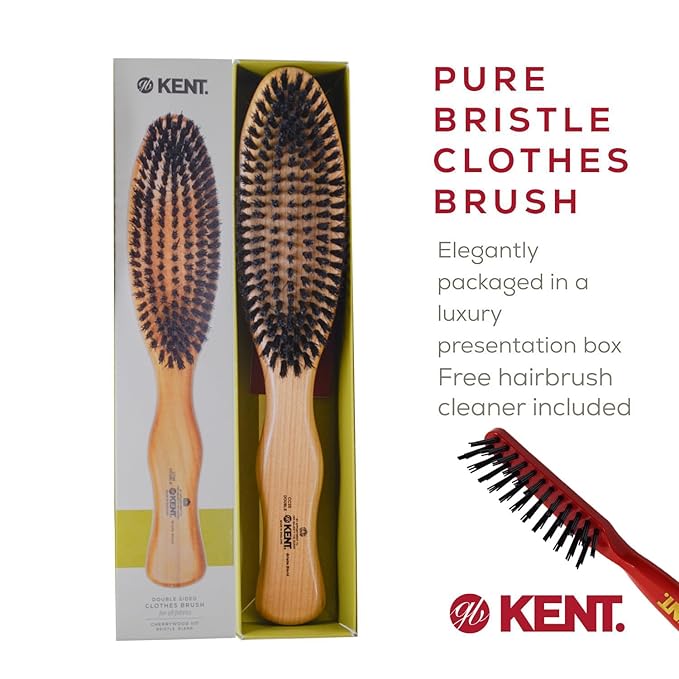 Kent CC20 Cherry Wood Double-Sided Clothes Brush and Lint Remover for Cashmere, Wool, and Silk - Sweater Fuzz Remover, Suede Brush, and Lint Brush for Pet Hair