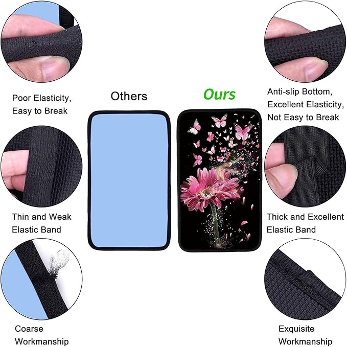 Car Armrest Cover Pads Universal Fashion Cute Auto Center Console Armrest Cover Pad with 2PCS Car Coasters Soft Waterproof Car Armrest Seat Protector for Women, Pink Gerbera Daisy Butterflies