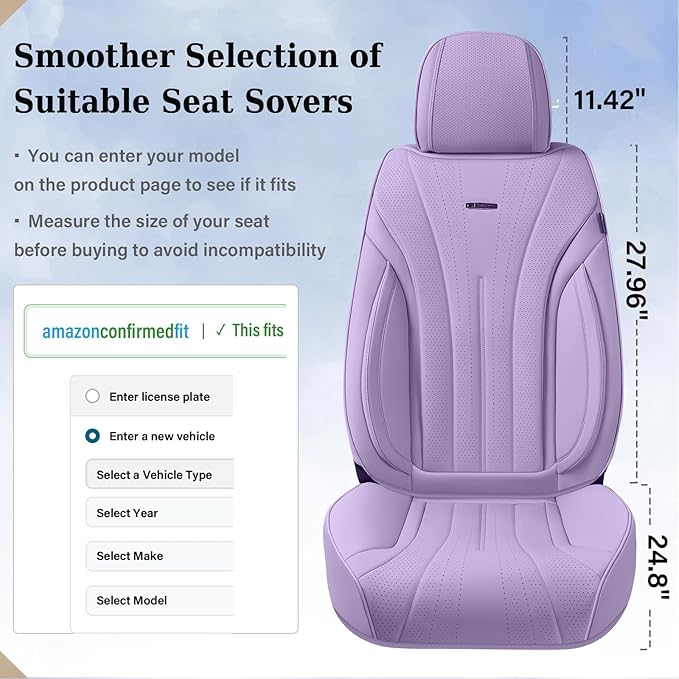 Coverado Front Seat Covers for Cars, Luxury Leather Seat Covers, Waterproof Car Seat Protector, Driver Car Seat Cushions Universal Fit for Most Sedan, SUV, Trucks (Purple)