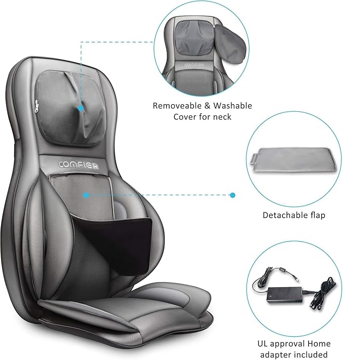 COMFIER Massager Chair with Heat, Shiatsu Neck Back Massager Portable with Compression & Rolling,Massage Chair Pad for Neck & Back for Muscle Tension Relief
