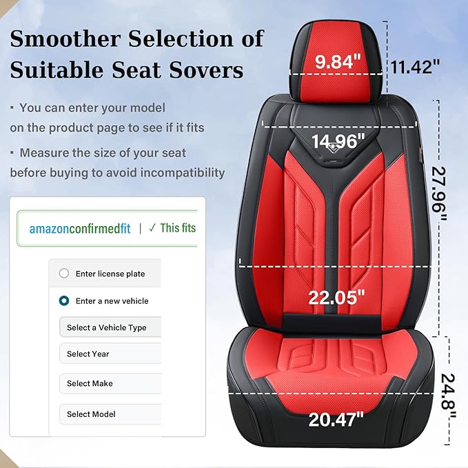 Coverado Seat Covers, Car Seat Covers Front Seats, Leather Seat Covers for Cars, Automotive Seat Covers Car Seat Protector Car Seat Cushion Universal Fit for Most Sedans SUV Pick-up Truck(Black&Red)