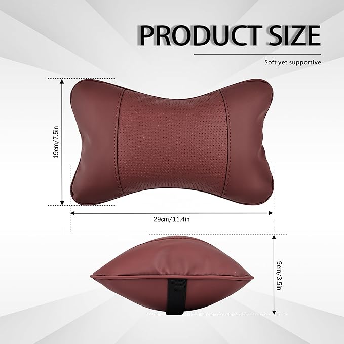 2 Pack Car Neck Pillow Soft Breathable Headrest Pillows for Driving Support, Universal Fit for Most Car Seats Decor Accessories（Maroon）