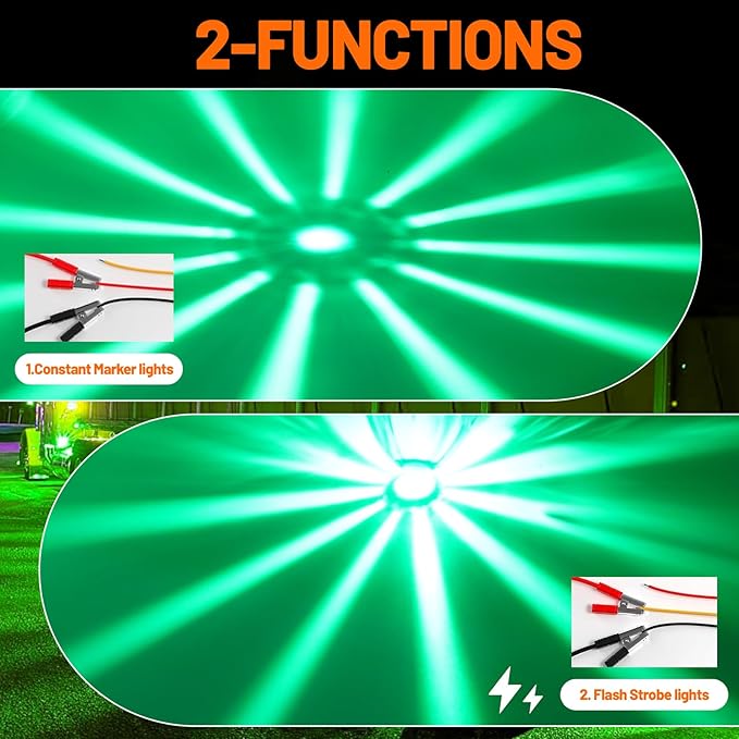 Dual Function 4Pcs Green Watermelon Lights Strobe+Constant LED Side Marker Clearance Turn Signal Top Cap Roof Underglow Tail Trailer Lights for Semi Truck,Bus,Van,Camper,Golf cart