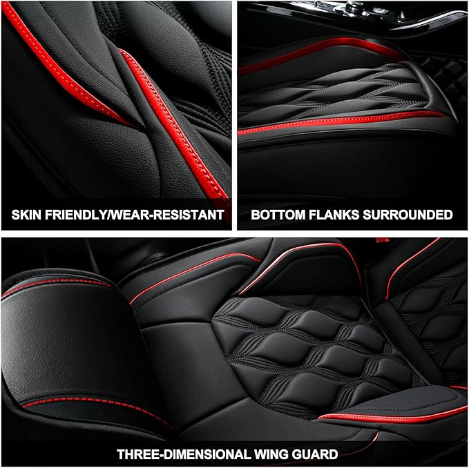 AOMSAZTO Front Seat Covers Fit for Toyota RAV4 2007-2026 Waterproof Faux Leather Car Seat Cover Compatible with Airbag(2PCS Front, Black&Red)