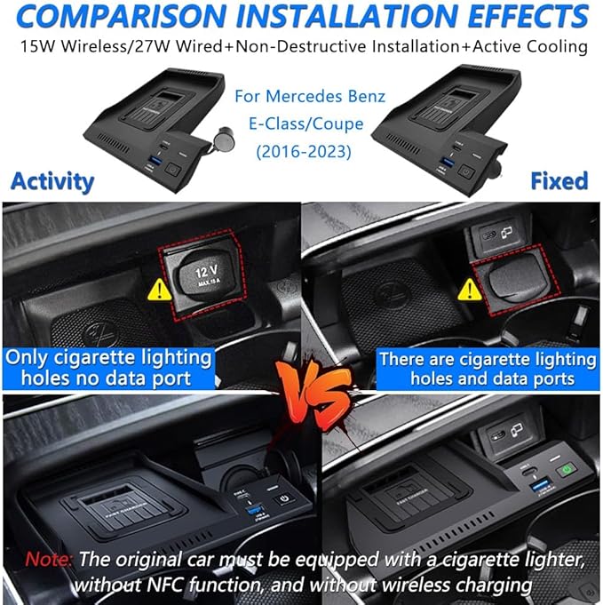 Wireless Car Charger for Mercedes-Benz E-Class Coupe AMG 2016-2023, 15W Fast Charging Phone Charger Pad for Mercedes Benz E350 E450 AMG E53 E63 S Coupe Wagon Convertible Accessories