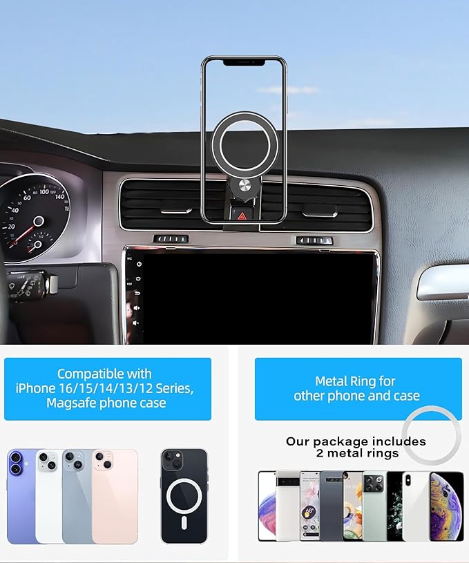 Car Phone Holder for VW Golf GTI 2015-2021 / Golf R 2015-2019 MK7 MK7.5 Accessories Compatible with MagSafe Hands-Free 360° Rotation Adjustable Cell Phone Mount Does Not Affect Air Vent