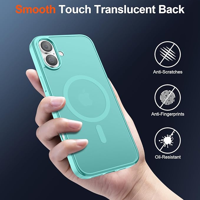 SUPFINE Magnetic for iPhone 17 Case with Screen Protector (Compatible with MagSafe)(Military Grade Drop Protection) Translucent Matte Shockproof with Anti-Fingerprint Phone Cover,Blue Green