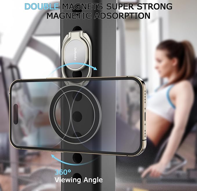 Doflyesky Magnetic Phone Grip for MagSafe Ring Holder, Metal Double Adjustable Gym Finger Ring Grip Kickstand, Removable Phone Grip for iPhone, iPad and Smartphones (Natural Titanium)