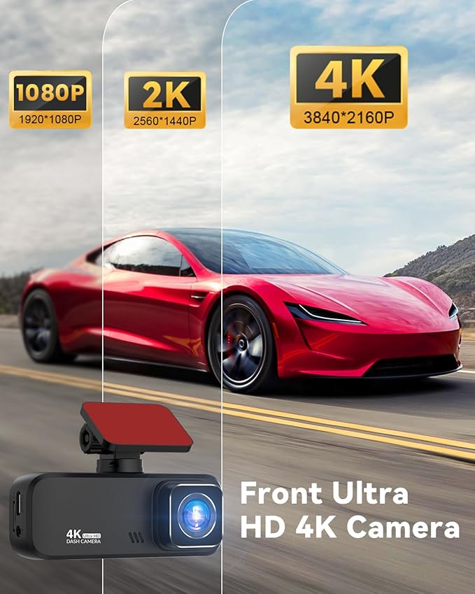 Dash Cam 4K Front, Ultra HD Dash Camera for Cars, 1.97''IPS Screen Mini Car Camera with APP Control, Built-in Wi-Fi & G-Sensor, 24H Parking Mode, Night Vision, WDR, Loop Recording, Support 256GB Max