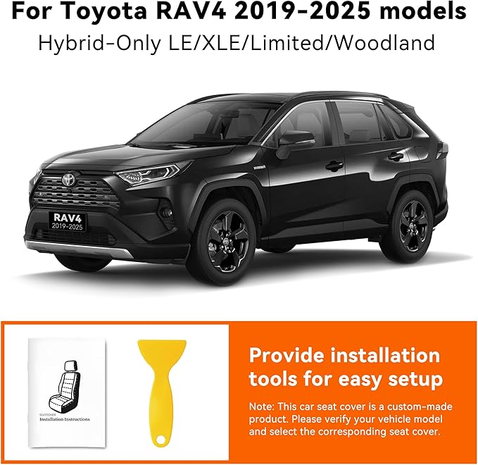 Custom Fit RAV4 Hybrid Seat Cover for Toyota RAV4 2019 2020 2021 2022 2023 2024 2025 Hybrid-LE/XLE/Limited/Woodland Edition/XLE Premium,Faux Leather,2-Row Full Set,(Beige)