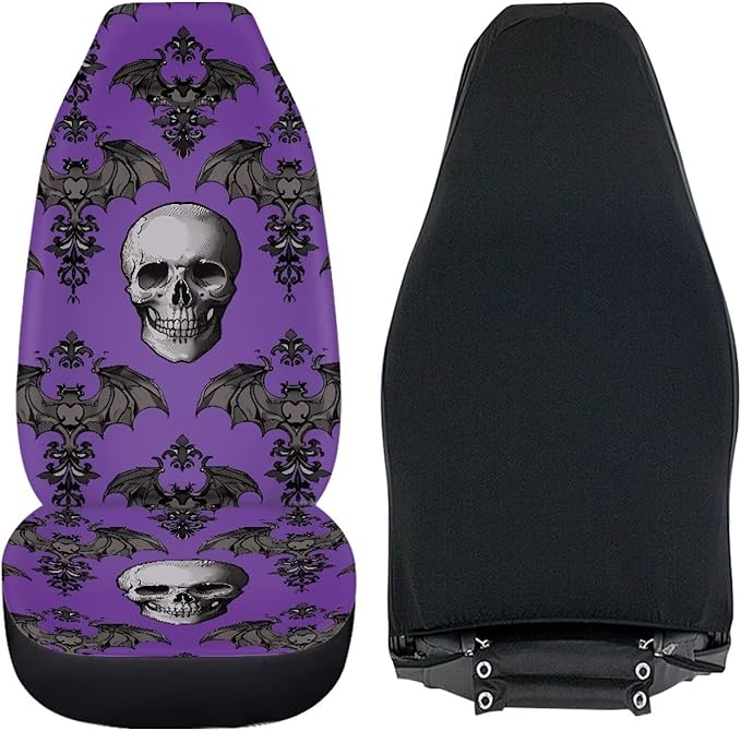 Halloween Skull Bat Car Seat Cover, Non-Slip Auto Front Seat Covers Automobile Seats Protectors Car Accessories for Vehicle, Cars, Sedan, Truck, SUV, Van