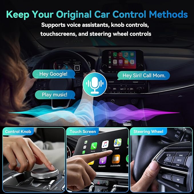 2-in-1 Mini CarPlay Adapter for iPhone & Android, Auto Stable Connection with Zero Latency with USB-A/USB-C Ports