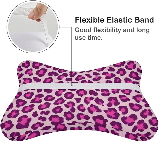 Car Pillow for Neck Pain Relief Support, Compatible with Pink Cheetah Leopard Print Memory Foam Car Neck Pillow for Car Seat with Adjustable Strap, 2 Pcs Car Headrest Pillow for Ergonomic Design