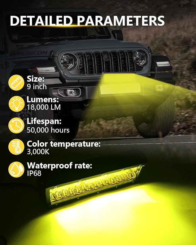 9 Inch Yellow Led Lights Bar 2PCS 360W 36000LM Spot & Flood Combo Fog Lamp Triple Row Off Road Light Bar Waterproof Led Work Lamps Compatible with Pickup,Truck,SUV,ATV,RZR,Boat Marine -2 PCS…
