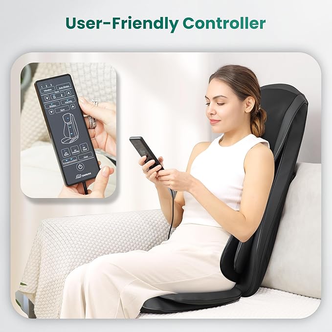 Snailax Shiatsu Neck Back Massager with Heat, Massage Chair Pad with Compression, Height-Adjustable Neck Massage Rollers Chair Seat Massager, Gifts for Men, Women