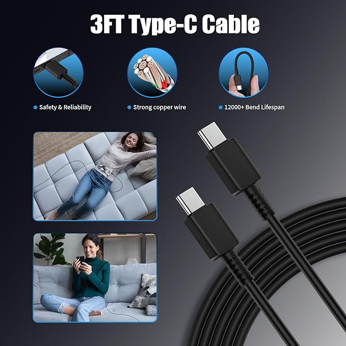 2Pack 25W USB C Charger for Samsung Galaxy S24 Ultra, Super Quite Fast Charging Type C Block with 3FT C to C Cord for Samsung Galaxy Tab S9 S8 S23 Ultra S22 Ultra S23 S22+ S22 S21 Note 10 Plus 20