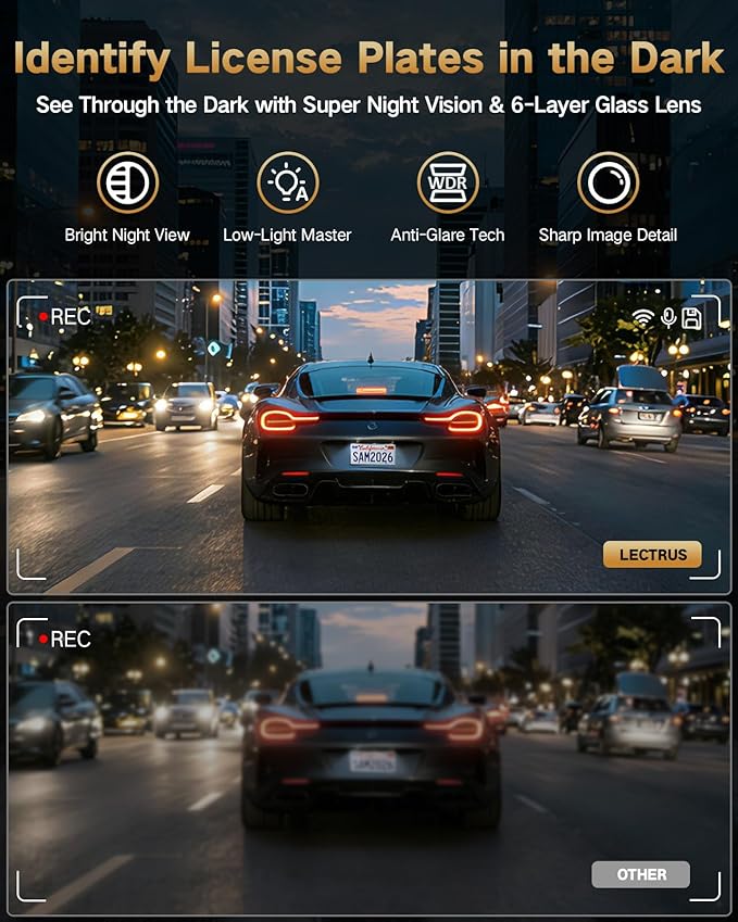 4K Dash Cam Front and Rear Inside, 3-Channel Cars Camera Dash with 170° Wide Angle, Free 64GB SD Card, 5.8GHz WiFi, Night Vision, G-Sensor, Loop Recording, Parking Monitor, USB C, Max 256GB