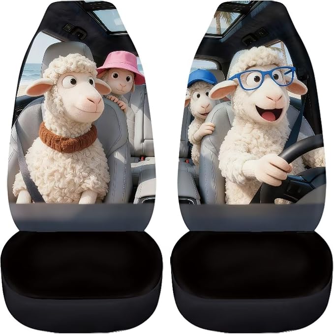 Cute Car Seat Covers Front Seats Breathable Front Seat Covers Sheep Stretch Polyester Fabric Cover Removable Automotive Accessories Suitable for Most Cars,SUV,Sedan