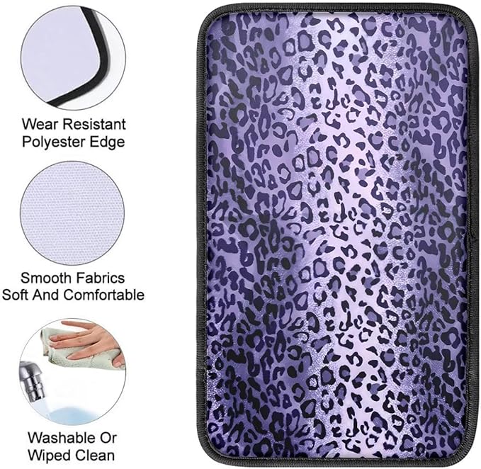 Purple Leopard Car Center Console Cover Armrest Pad Cover Universal Car Arm Rest Seat Storage Box Mat Wear Resistant Non Slip Interior Accessories