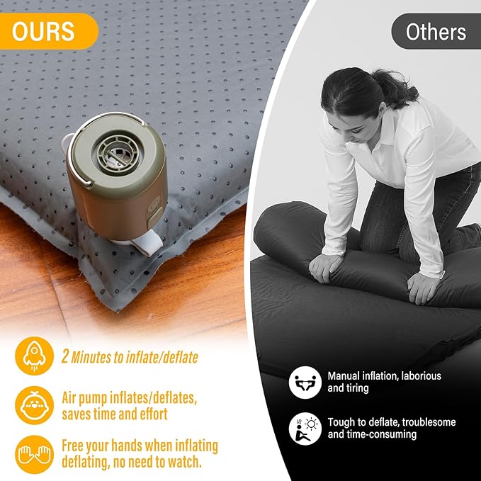 SUV Air Mattress Car Bed, Inflatable Car Camping Pad with Air Pump, Ultrathick Memory Foam Camping Mattress, 9.0 R-Value Insulated Sleeping Pad 2 Person, Camping Mat for Hiking and Backpacking