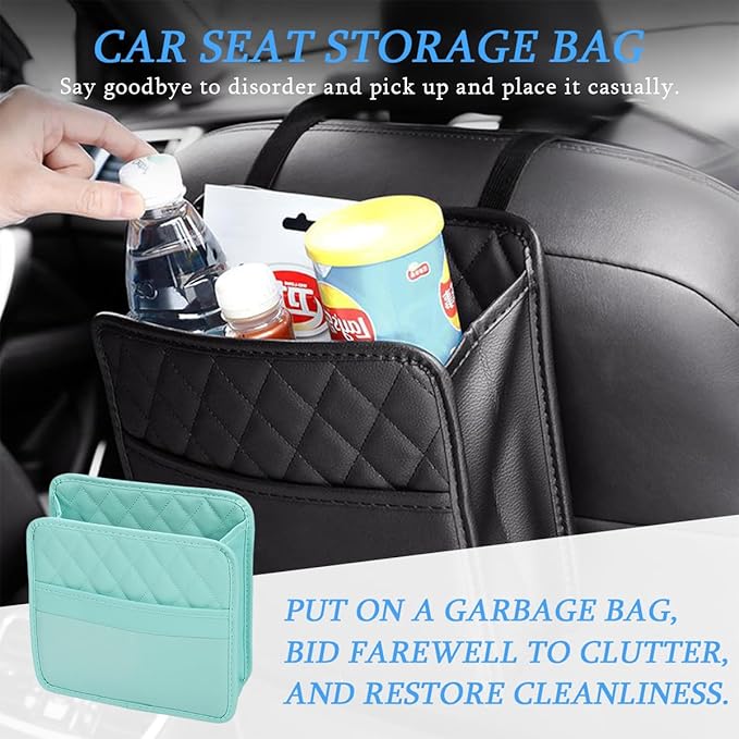Car Seat Back Organizer, Leather Multipurpose Collapsible Vehicle Backseat Hanging Bag, Portable Automotive Interior Seat Storage Organizer, Universal for SUV RV Truck (Green)