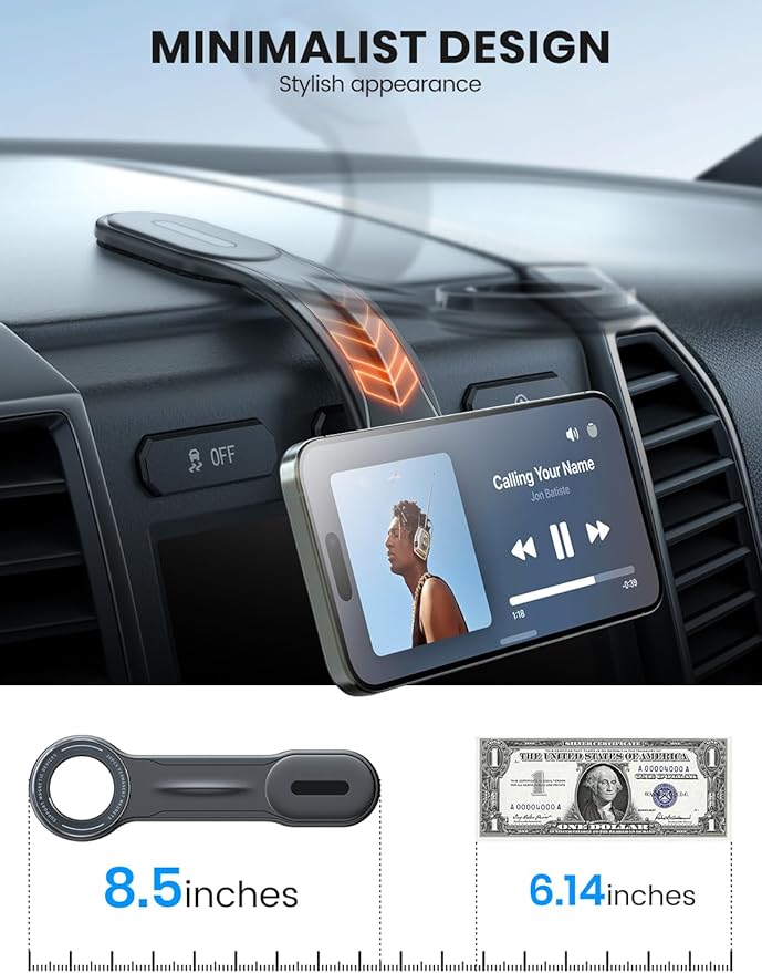 eSamcore for MagSafe Car Mount Detachable, Bendable Aluminum Arm Magnetic Phone Holder for Car【20 Strong Magnets】 Cell Phone Mount for Car Dash Fit iPhone 17 16 15 14 Pro Max Mini Mag Safe Accessories