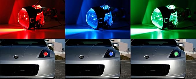 iJDMTOY Mini 2.5-Inch H1 Bi-Xenon Front Lighting Retrofit Projector Lens w/RGB Color-Changing LED Demon Eye Lighting Kit Compatible with Custom Lighting DIY For Off-Road Use Or Show Purpose