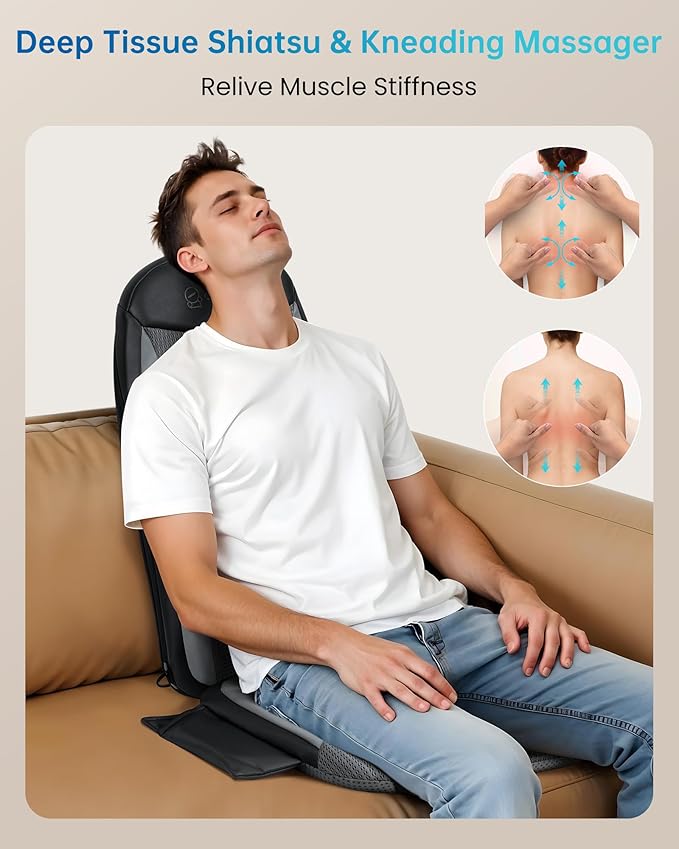 COMFIER Shiatsu Back Massager with Heat, Kneading & Vibration,Massage Chair Pad for Back Relief deep,Chair Massager for,Hip,Heated seat Cushion,Home Office,Gifts for Women Men,Dad,Mom