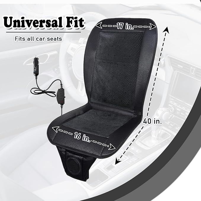 ZONETECH Cooling Car Seat Cushion 12V Black Automotive Adjustable Temperature Comfortable Car Seat Cover