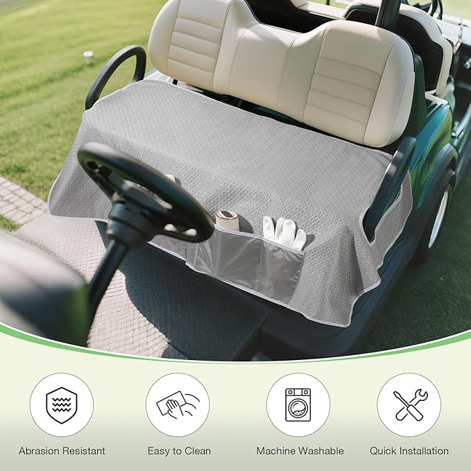 MoKo Golf Cart Seat Covers, Universal Golf Cart Seat Towel Blanket for EZGO,Yamaha,Club Car and More 2-Seat Carts with 4 Front Pockets, Universal Golf Accessories, Non-Slip Easy to Clean, Gray