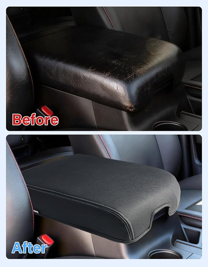 Center Console Armrest Cover for 2007-2013 Toyota Tundra, Toyota Sequoia 2008-2022, PU Leather Middle Console Lid Protector Arm Rest Cushion Anti-Scratch Thick Pad, Black Gray