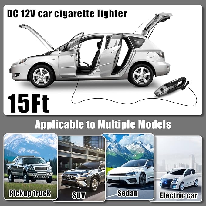 AUTODECO Car Cleaning Kit, Car Vacuum Interior Detailing Cleaner Kit with High Power Handheld Vacuum, Brush Set, Windshield Tool, Duster, Towels, Complete Car Care Tools for Women (Black)