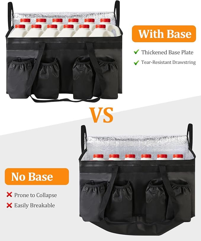 Bodaon Insulated Grocery Bags with 4 Cup Holders -Insulated Bags for Food Delivery with Zippered Top, Food Carrier for Catering, Pizza Bag and Cooler Bag for Takeout, Picnic, Shopping, Car Use