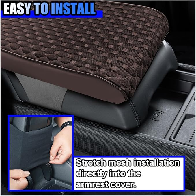 Cool Car Center Console Cushion Pad, Comfortable Ice Silk Car Armrest Cover, Breathable Vehicle Armrest Seat Box Pad Memory Foam, Auto Interior Protection Accessories, Universal for Summer (Coffee)
